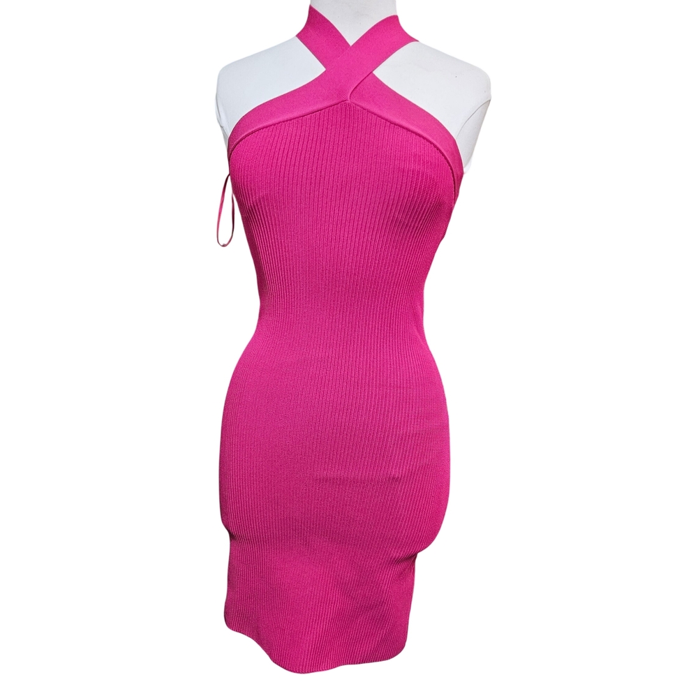 Babaton Ribbed Halter Sculpt Mini Dress Womens Size S Pink‎